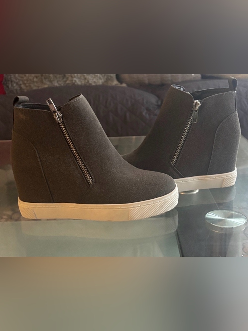 Athlefit Women’s charcoal Slip-On Ankle Sneakers with Side Zipper